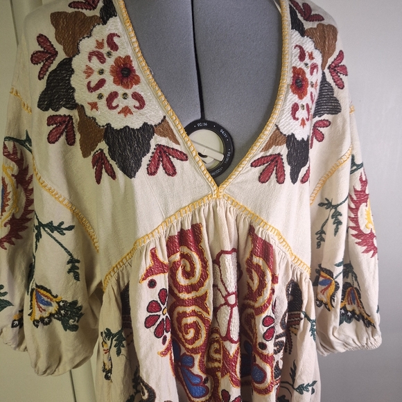 Zara Dresses & Skirts - Zara Multicolor Embroidered Linen Mini Floral Dress. Size Med